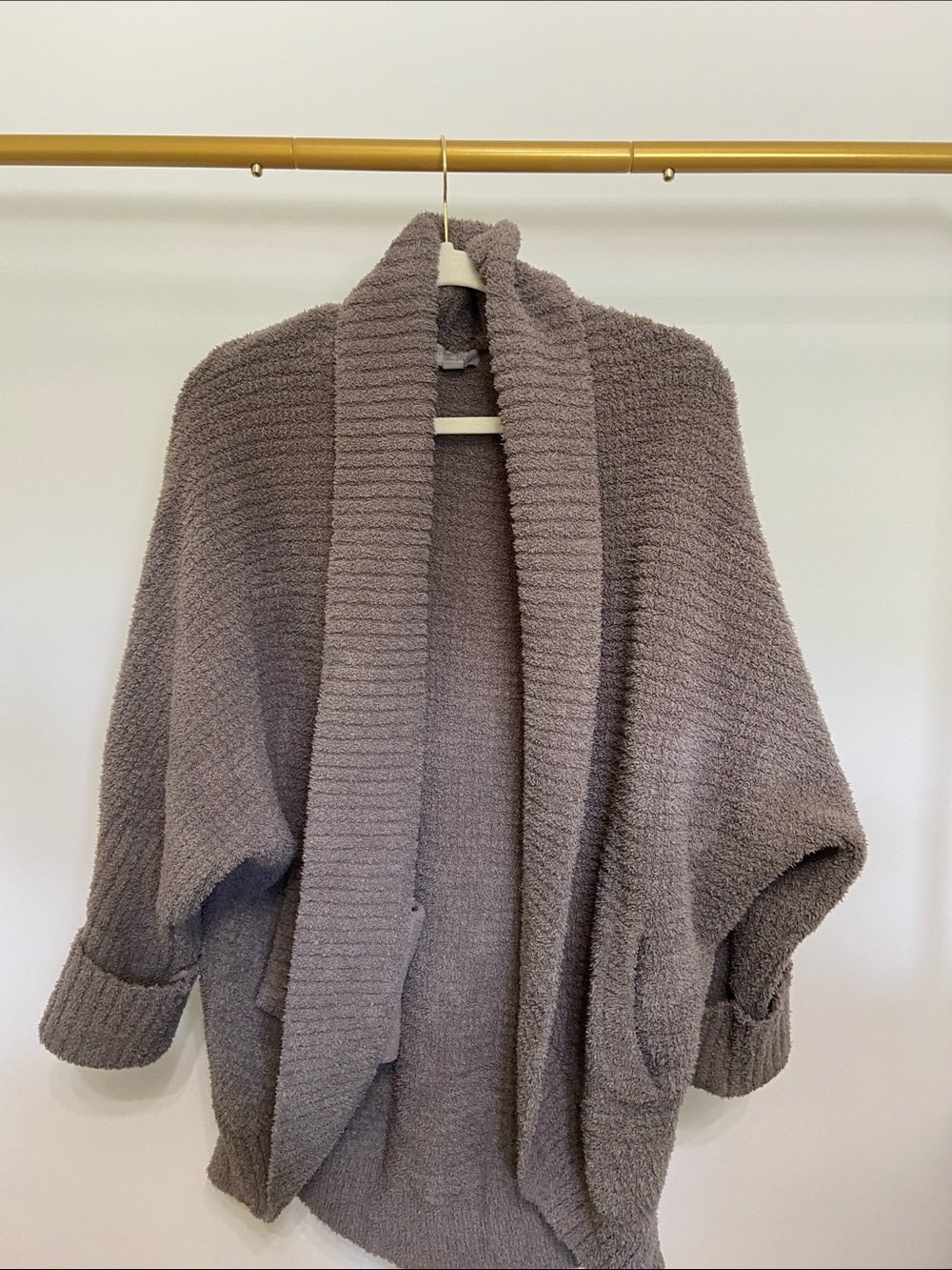 Barefoot Dreams Plush Open-Front Cardigan in Taupe Gray